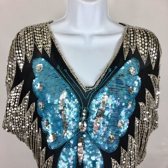 Vintage Butterfly Sequin Shirt STC PR Exporter M - Picture 2 of 8